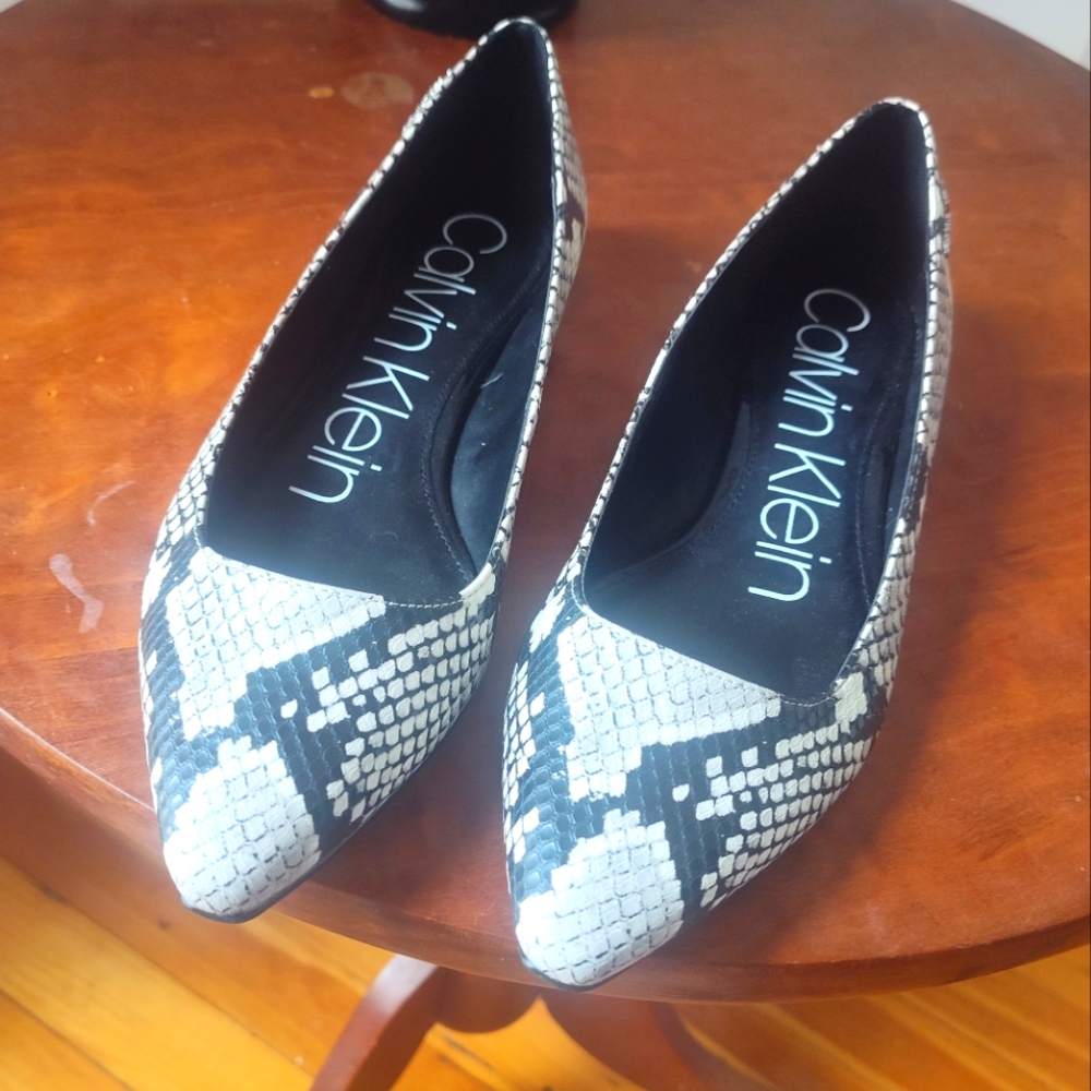 Calvin Klein Emerin Snake Print Pointed Toe Flat - image 1